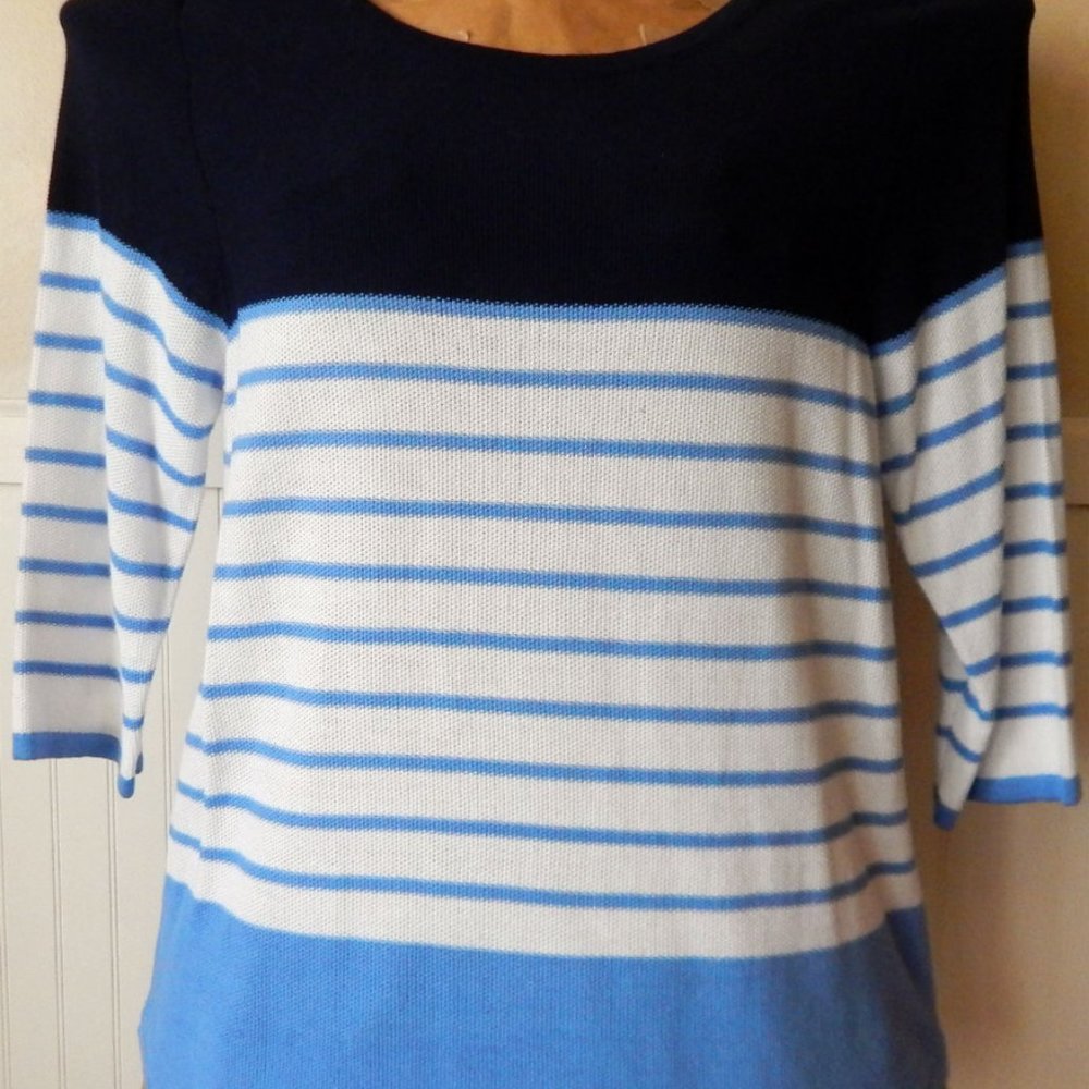 Croft & Barrow LARGE Blue White Striped Crewneck Sweater NWOT